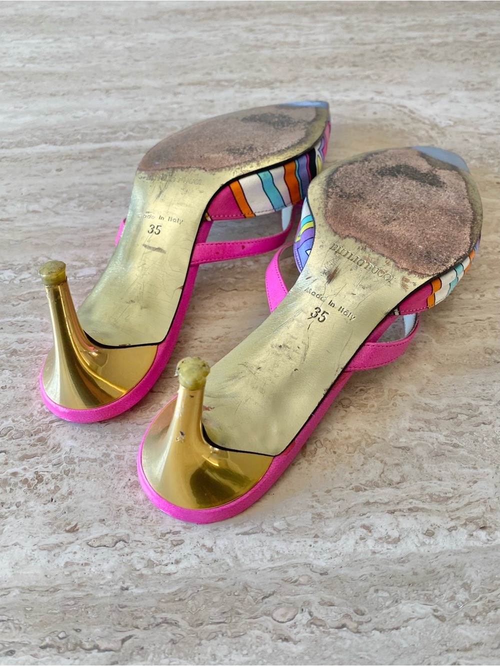 Vintage Emilio Pucci Abstract Print Bow Mule Heels - Picture 10 of 11
